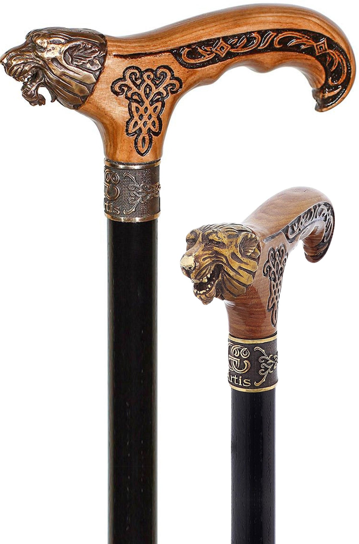 Bronze Direwolf Handcarved Celtic Art Derby Walking Cane Hand Carved Artisan - Tophatter Daily Deals
