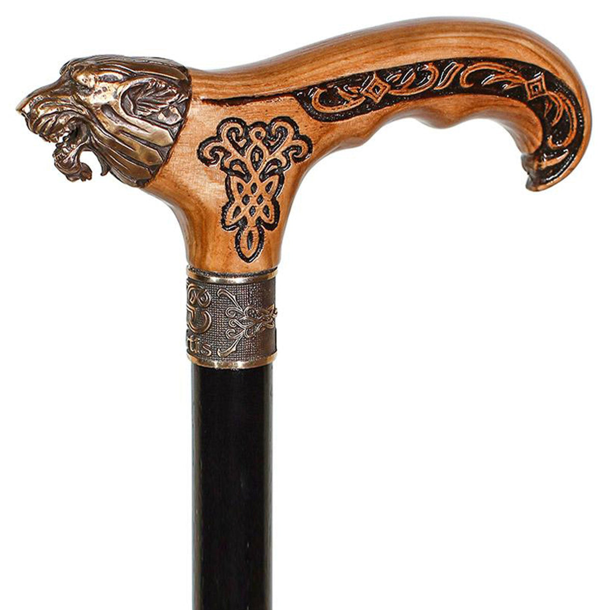 Bronze Direwolf Handcarved Celtic Art Derby Walking Cane Hand Carved Artisan - Tophatter Daily Deals