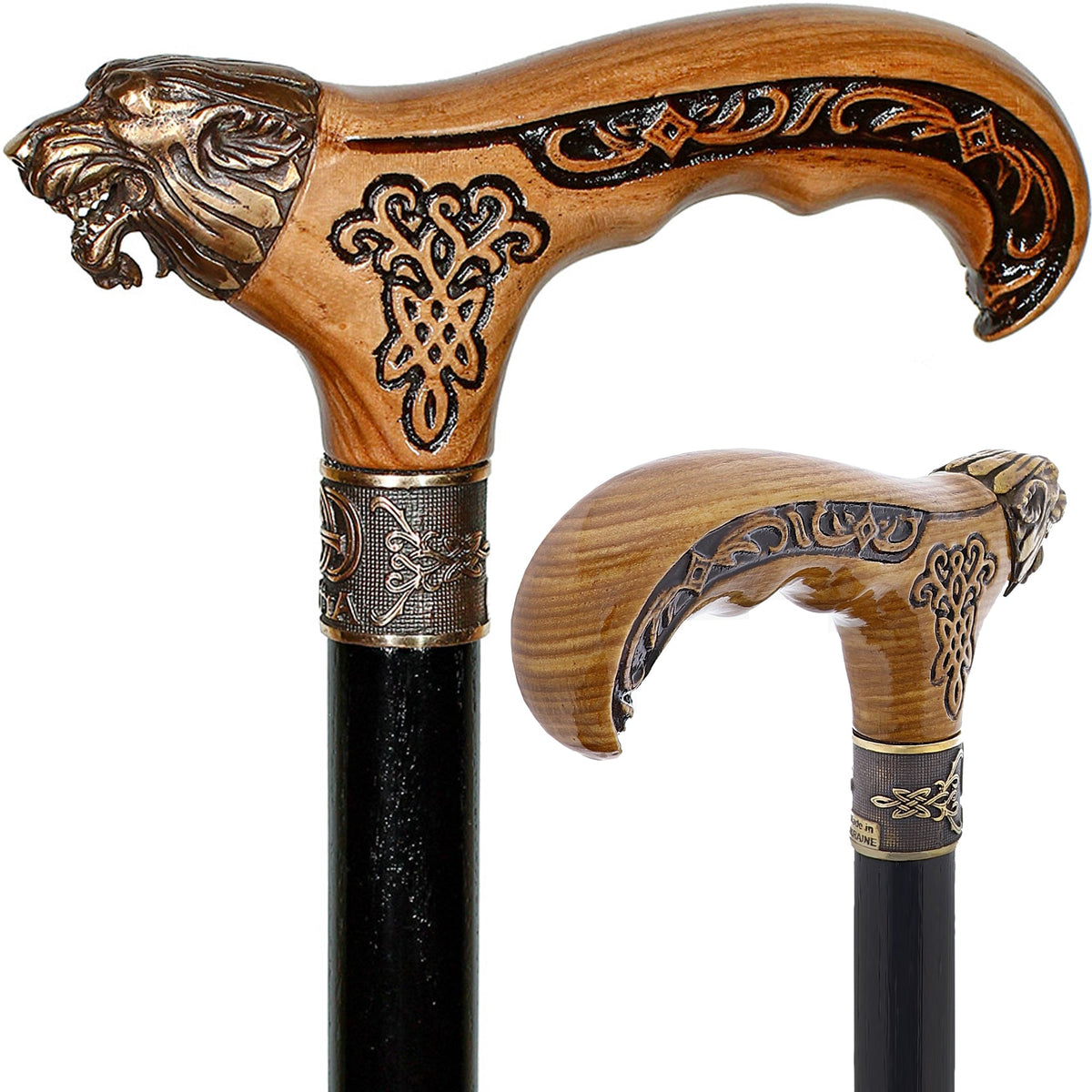 Bronze Direwolf Handcarved Celtic Art Derby Walking Cane Hand Carved Artisan - Tophatter Daily Deals