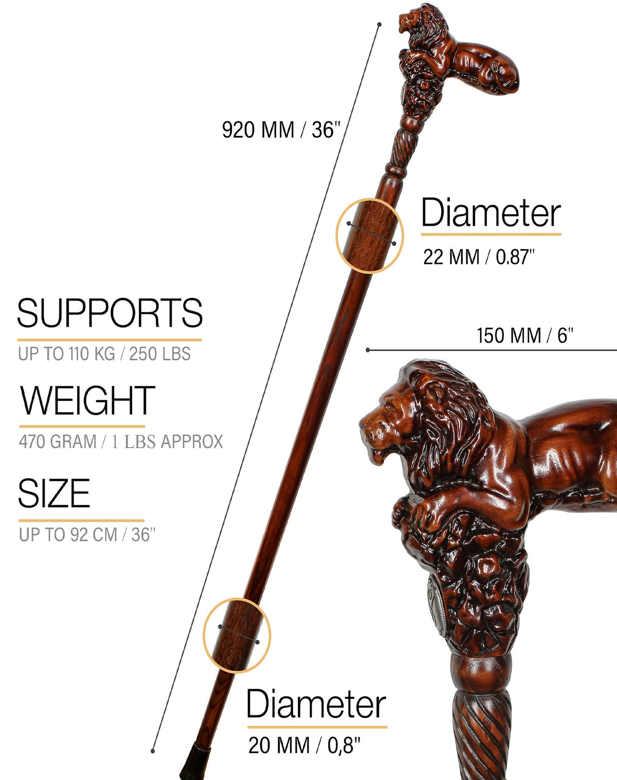 Lion King: Artisan Intricate Handcarved Oak Cane (Right Hand) Hand Carved Artisan - Tophatter Daily Deals