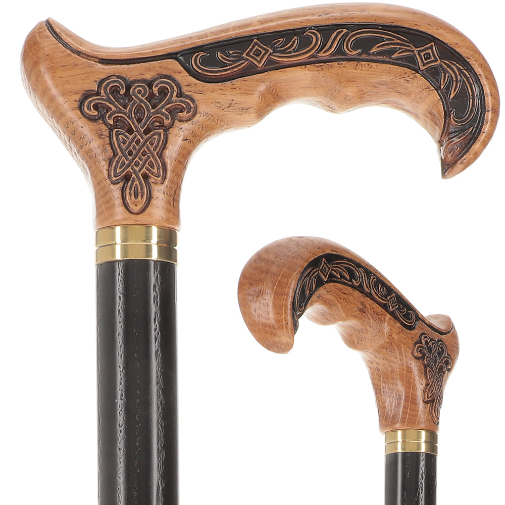 Handcarved Celtic Art : Oak Wood Cane Derby Handle Hand Carved Artisan - Tophatter Daily Deals