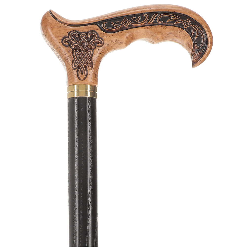 Handcarved Celtic Art : Oak Wood Cane Derby Handle Hand Carved Artisan - Tophatter Daily Deals