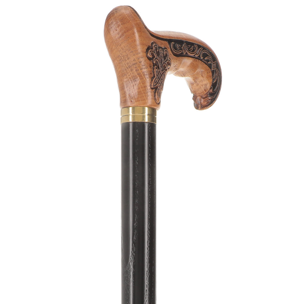 Handcarved Celtic Art : Oak Wood Cane Derby Handle Hand Carved Artisan - Tophatter Daily Deals