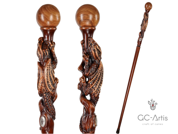 The Dragon Staff - Dark Wood Walking Staff Master-Carved Dragon Walking Staff Hand Carved Artisan - Tophatter Daily Deals