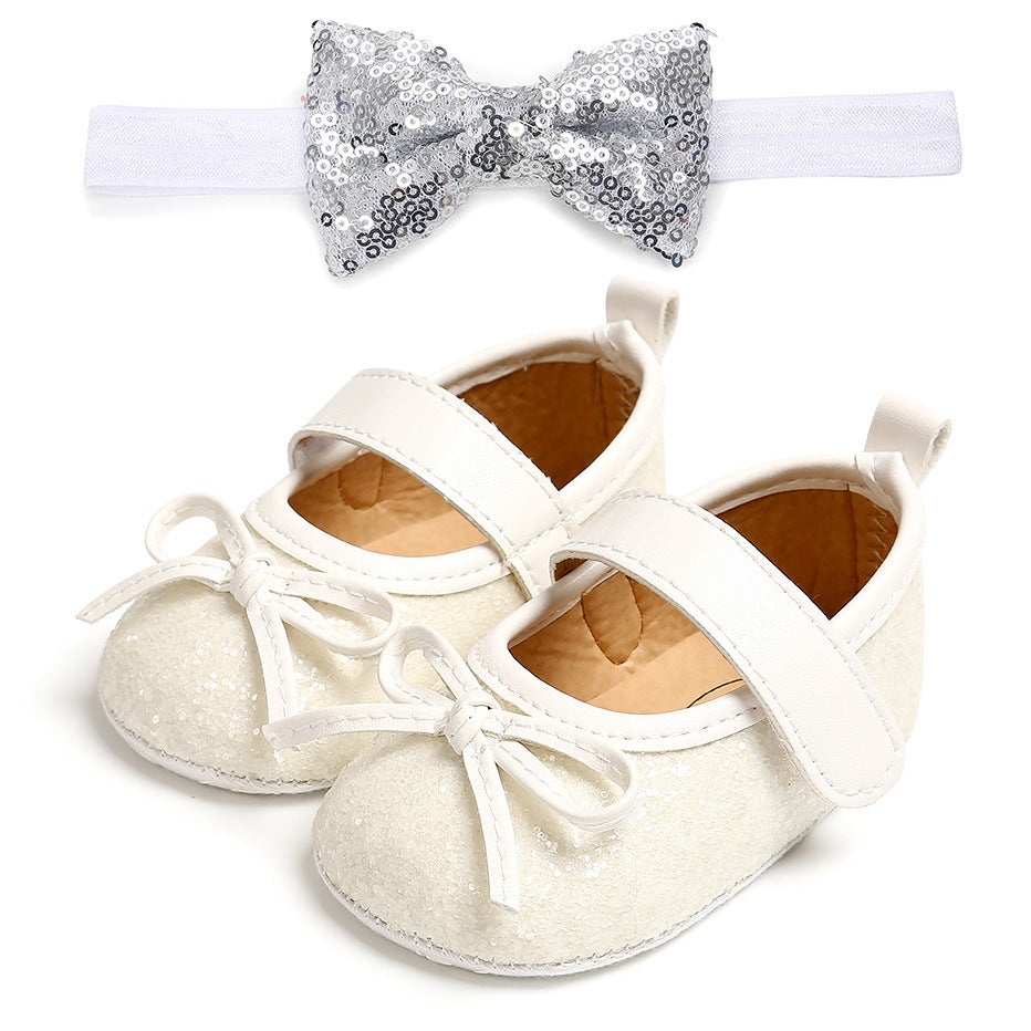 Baby shoes soft sole non-slip toddler shoes 2-piece headband 0 - Tophatter Daily Deals