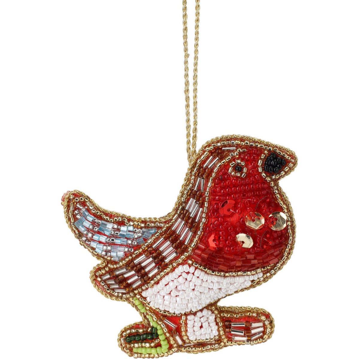 Christmas Tree Beaded Robin Bauble | Christmas Tree Hanging Ornament - 10cm Baubles - Tophatter Daily Deals