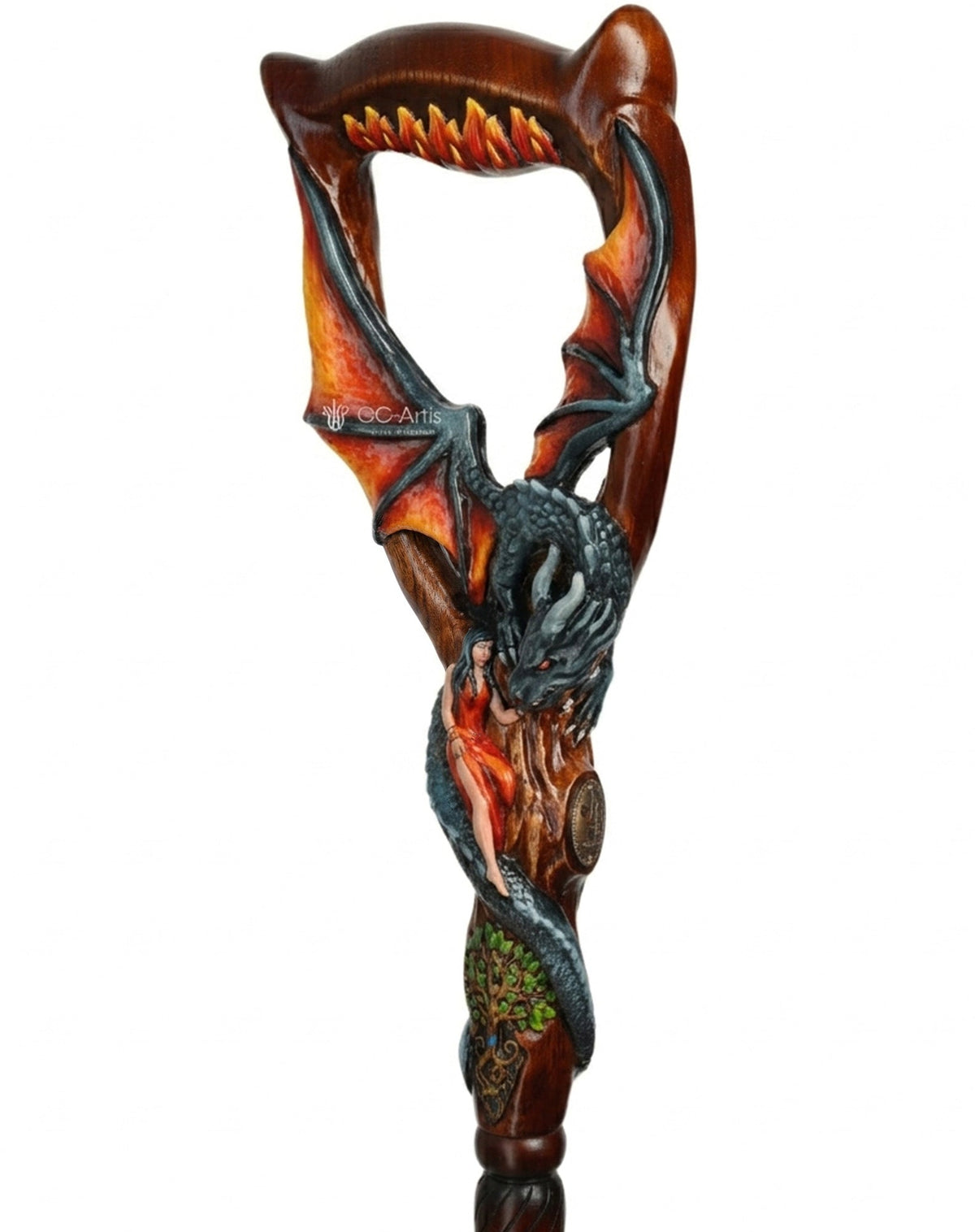 Guardian Dragon Black Hand-Painted Dark Wood: Artisan Intricate Hand-Carved Cane Hand Carved Artisan - Tophatter Daily Deals