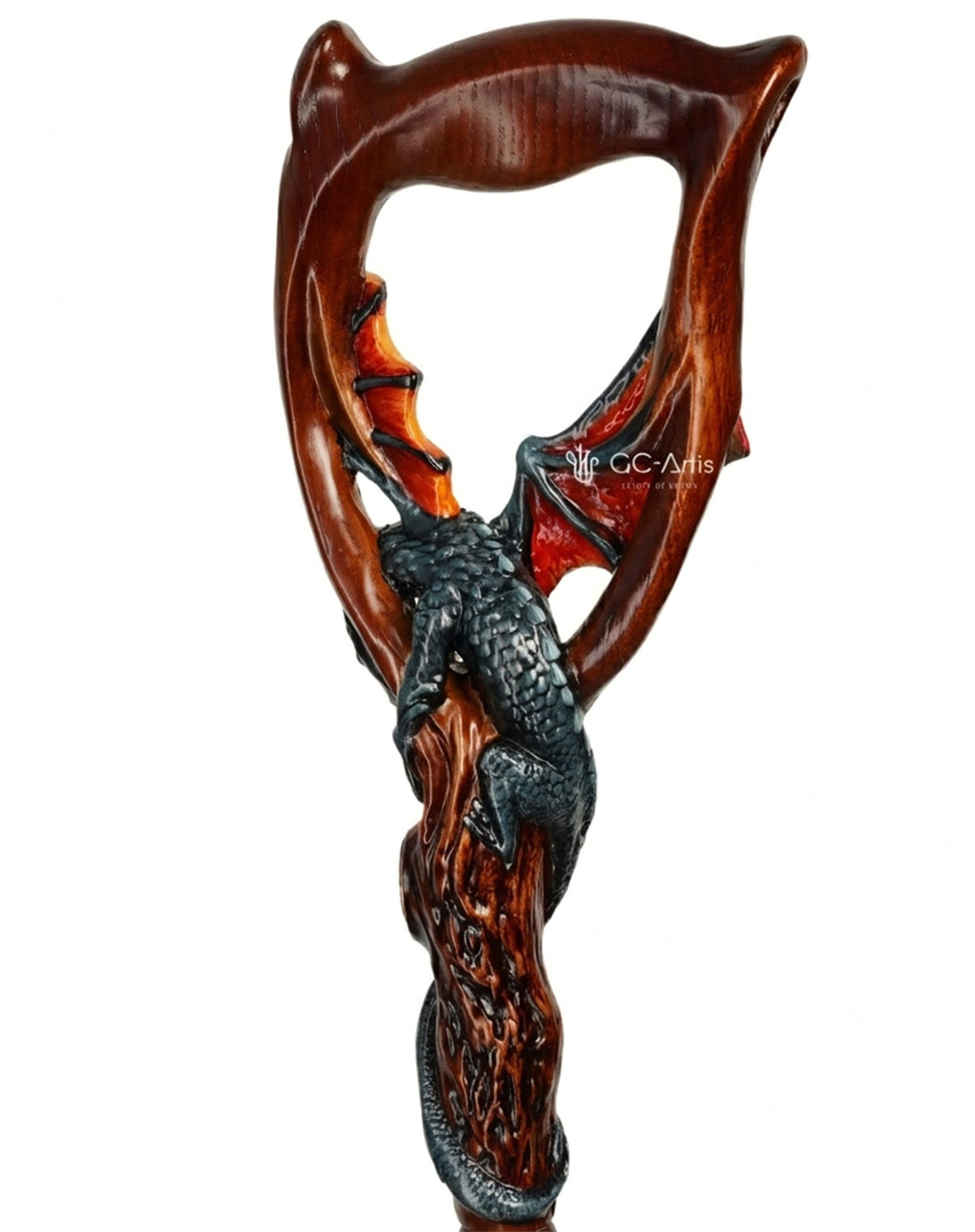 Guardian Dragon Black Hand-Painted Dark Wood: Artisan Intricate Hand-Carved Cane Hand Carved Artisan - Tophatter Daily Deals
