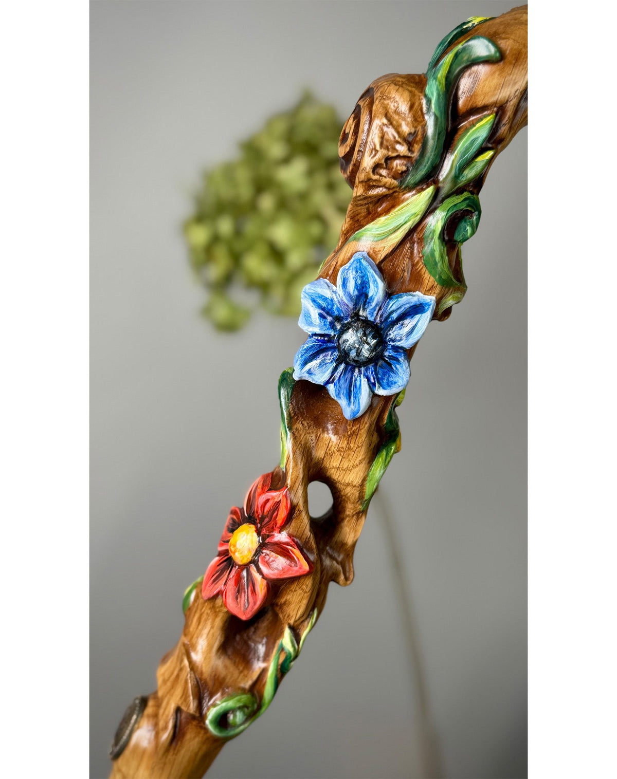 Master-Carved Flowered Walking Cane in Ligt Wood | Elegant Floral Art Hand Carved Artisan - Tophatter Daily Deals