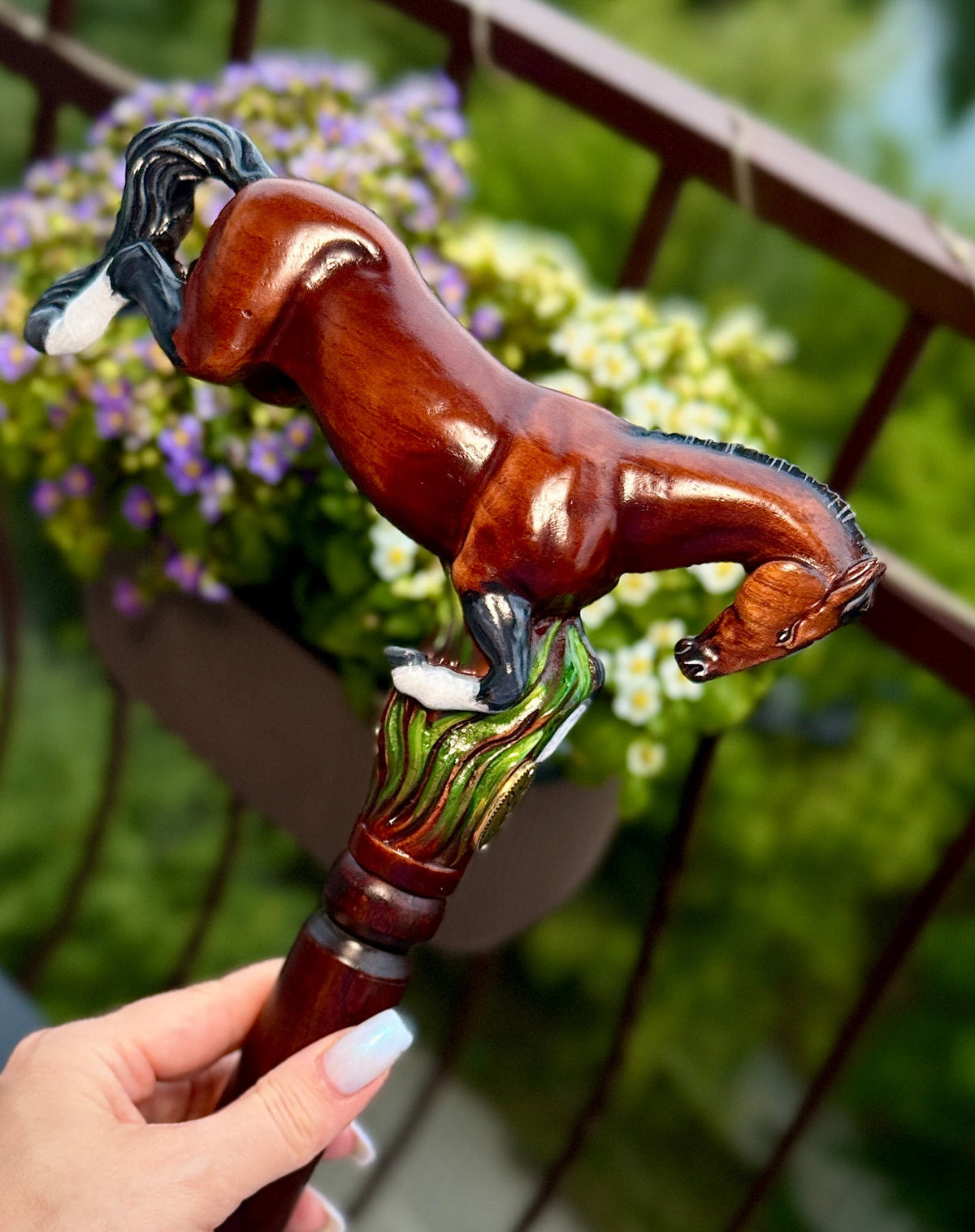 Sprint Horse Hand-painted: Intricate Handcarved Cane Hand Carved Artisan - Tophatter Daily Deals