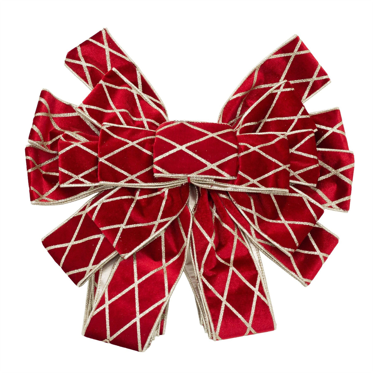 Red Velveteen Tree Top Bow with Long Streamer | Fabric Christmas Tree Topper Tree Decoration - Tophatter Daily Deals