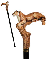 American Puma Cat Light Wood Artisan Intricate Handcarved Cane Hand Carved Artisan - Tophatter Daily Deals