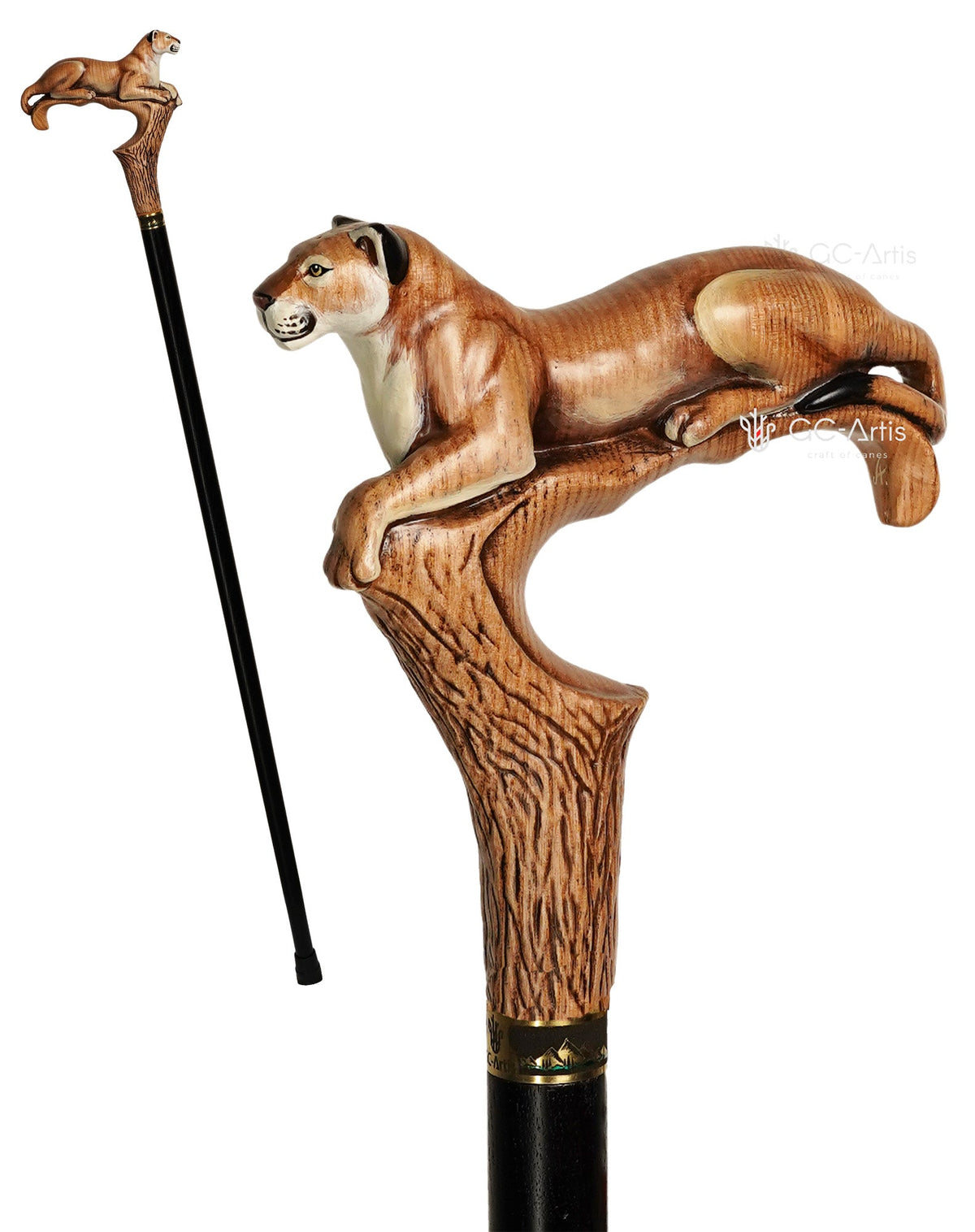 American Puma Cat Light Wood Artisan Intricate Handcarved Cane Hand Carved Artisan - Tophatter Daily Deals