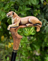 American Puma Cat Light Wood Artisan Intricate Handcarved Cane Hand Carved Artisan - Tophatter Daily Deals