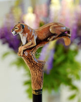 American Puma Cat Light Wood Artisan Intricate Handcarved Cane Hand Carved Artisan - Tophatter Daily Deals