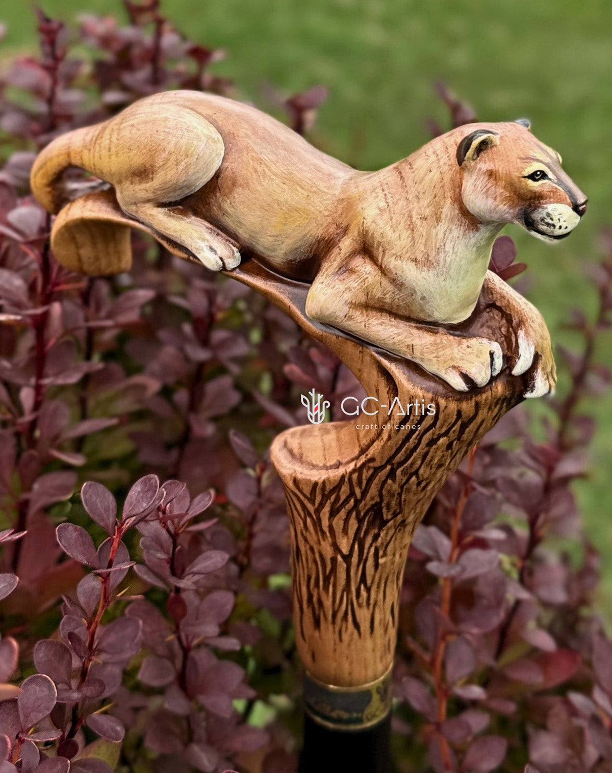 American Puma Cat Light Wood Artisan Intricate Handcarved Cane Hand Carved Artisan - Tophatter Daily Deals