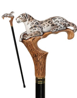 Leopard Hand-Painted Light Wood Artisan Intricate Handcarved Cane Hand Carved Artisan - Tophatter Daily Deals