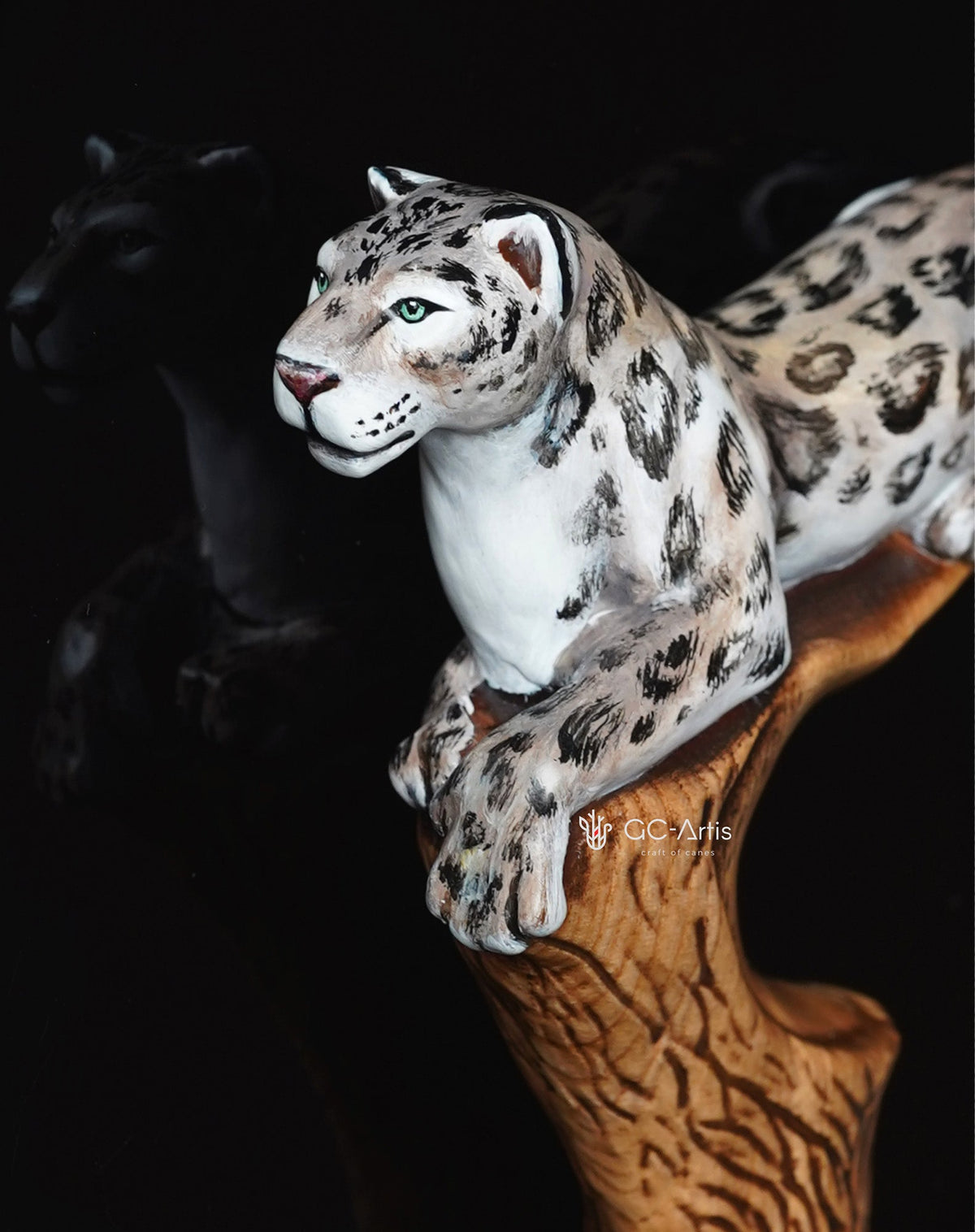 Leopard Hand-Painted Light Wood Artisan Intricate Handcarved Cane Hand Carved Artisan - Tophatter Daily Deals