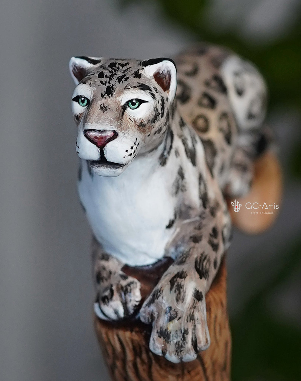 Leopard Hand-Painted Light Wood Artisan Intricate Handcarved Cane Hand Carved Artisan - Tophatter Daily Deals