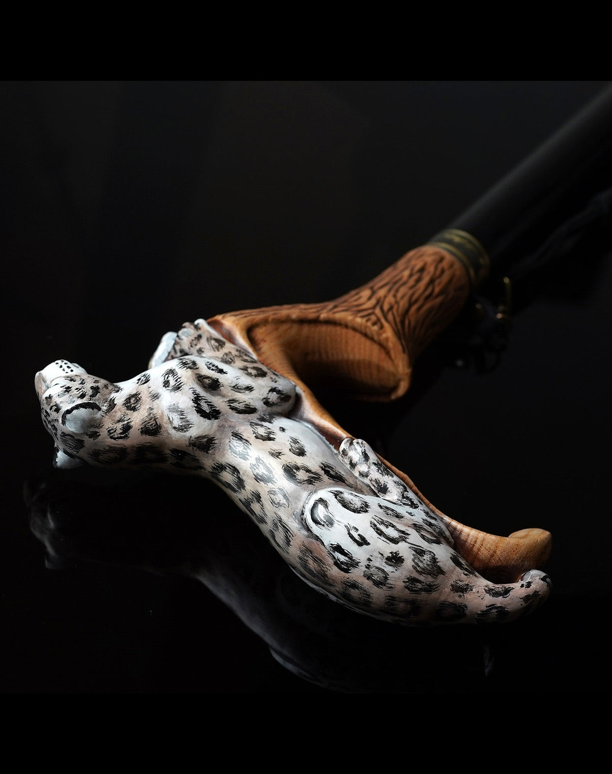 Leopard Hand-Painted Light Wood Artisan Intricate Handcarved Cane Hand Carved Artisan - Tophatter Daily Deals