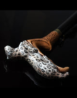 Leopard Hand-Painted Light Wood Artisan Intricate Handcarved Cane Hand Carved Artisan - Tophatter Daily Deals