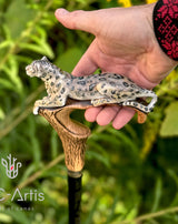 Leopard Hand-Painted Light Wood Artisan Intricate Handcarved Cane Hand Carved Artisan - Tophatter Daily Deals