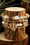 White Bohemian Rhinestone Beaded Fringed Layered Bracelet Bracelets - Tophatter Daily Deals