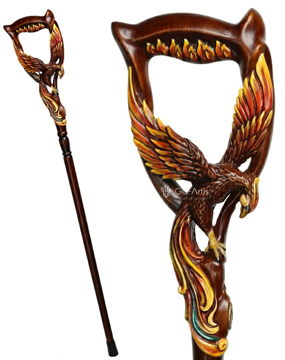 Phoenix Bird: Artisan Intricate Hand-Carved Dark Wood Cane Hand Carved Artisan - Tophatter Daily Deals