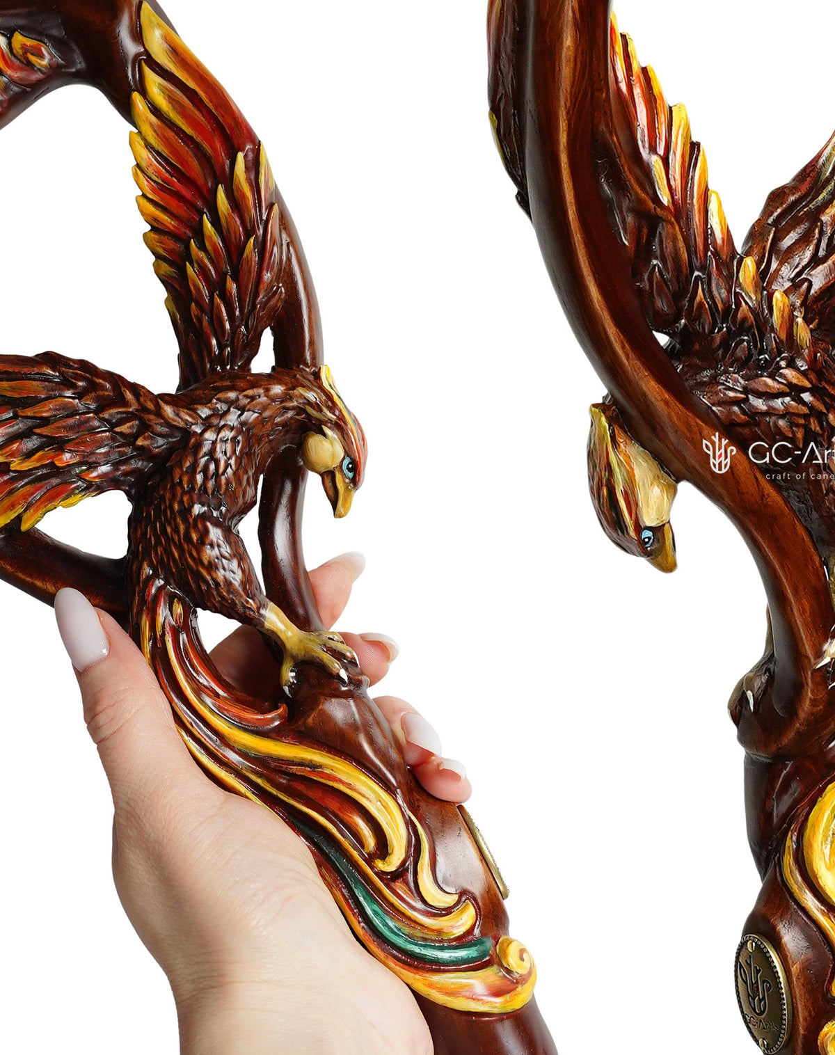 Phoenix Bird: Artisan Intricate Hand-Carved Dark Wood Cane Hand Carved Artisan - Tophatter Daily Deals