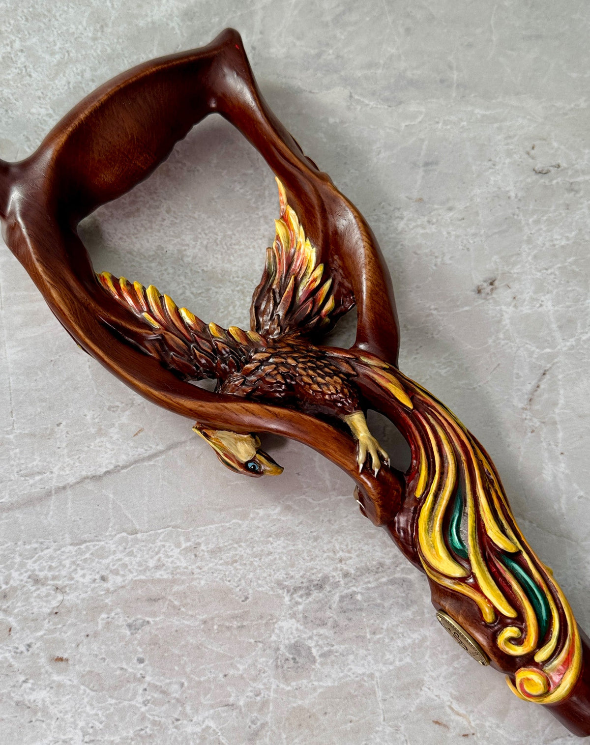 Phoenix Bird: Artisan Intricate Hand-Carved Dark Wood Cane Hand Carved Artisan - Tophatter Daily Deals