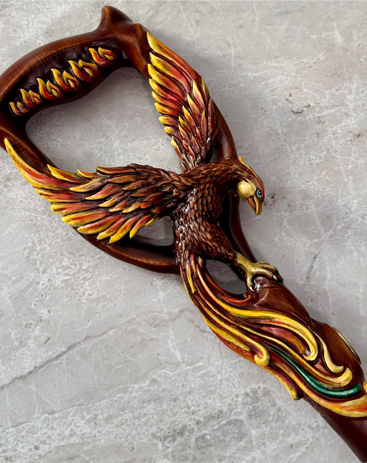 Phoenix Bird: Artisan Intricate Hand-Carved Dark Wood Cane Hand Carved Artisan - Tophatter Daily Deals