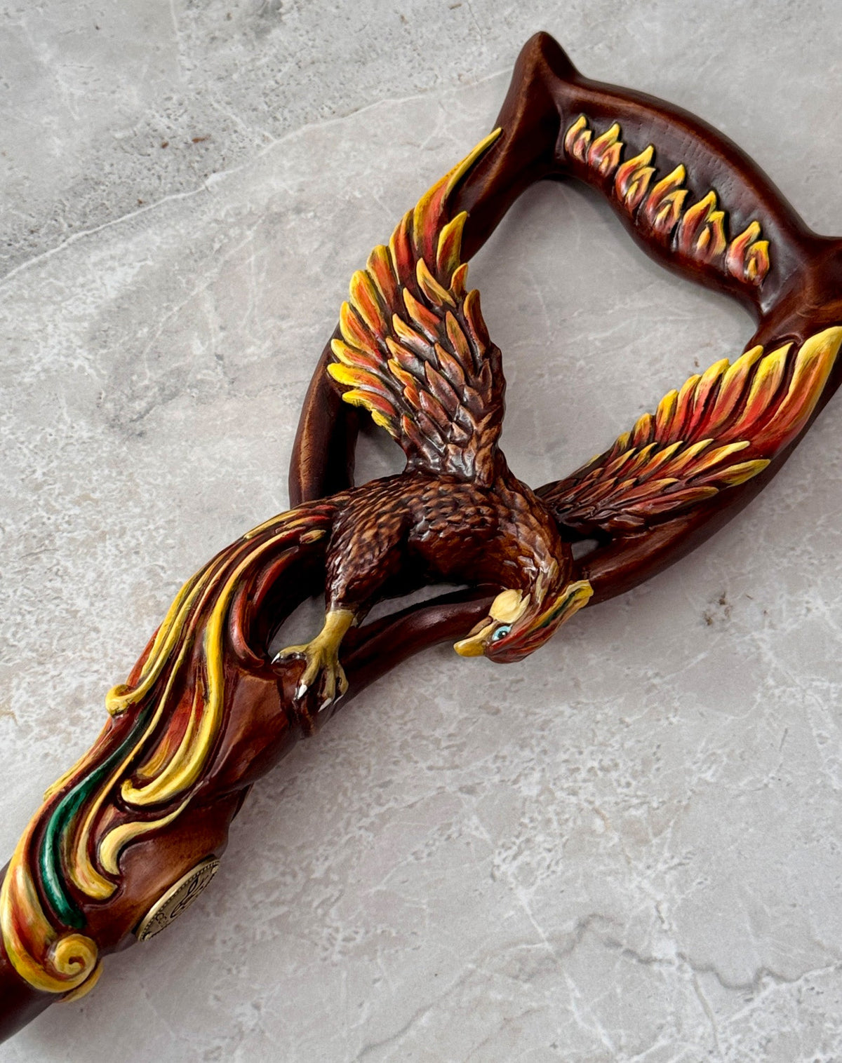 Phoenix Bird: Artisan Intricate Hand-Carved Dark Wood Cane Hand Carved Artisan - Tophatter Daily Deals