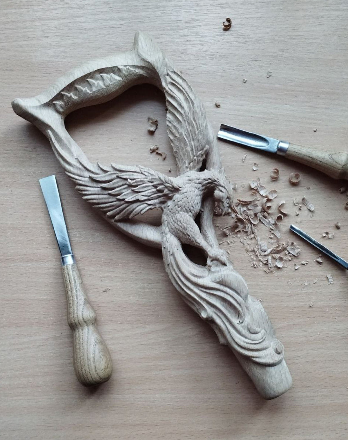 Phoenix Bird: Artisan Intricate Hand-Carved Dark Wood Cane Hand Carved Artisan - Tophatter Daily Deals