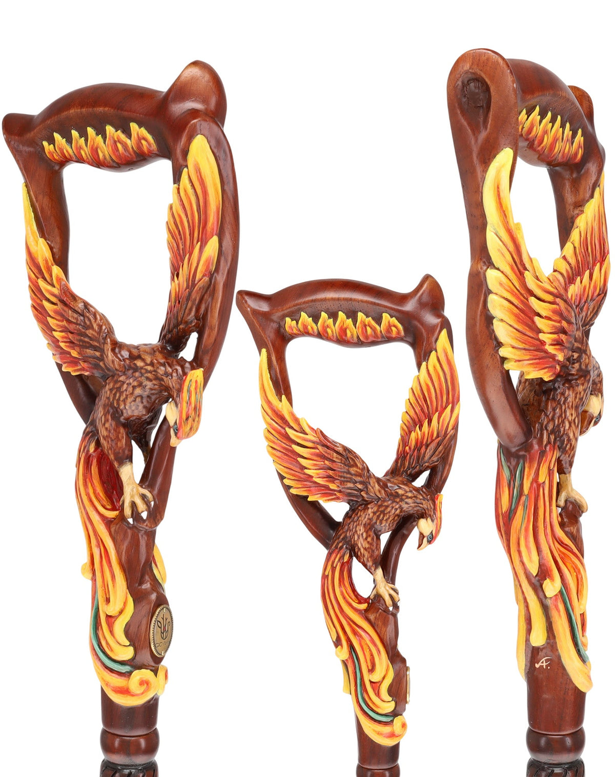 Phoenix Bird: Artisan Intricate Hand-Carved Dark Wood Cane Hand Carved Artisan - Tophatter Daily Deals