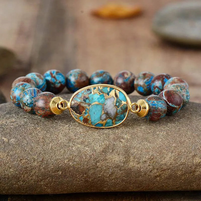 Natural Stone Beaded Bracelet Gold One Size Bracelets - Tophatter Daily Deals