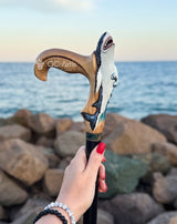 Masterpiece Hand-Carved Shark Painted Walking Cane Hand Carved Artisan - Tophatter Daily Deals