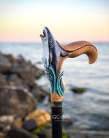 Masterpiece Hand-Carved Shark Painted Walking Cane Hand Carved Artisan - Tophatter Daily Deals