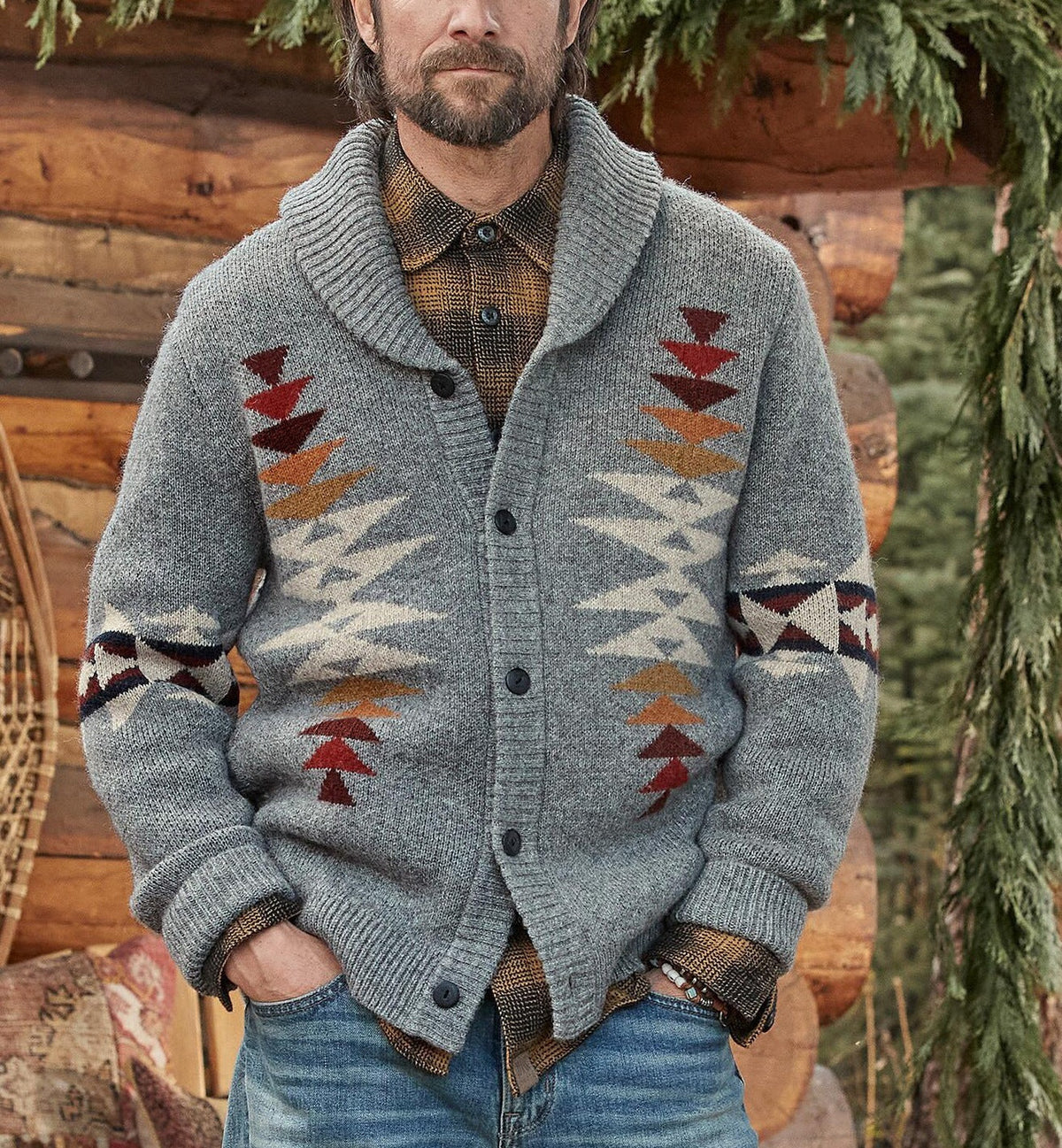 Warm Cozy Mens Shawl Collar Sweater Coat - Jacquard Knit 3D Changing Face Moving Picture Frame - Tophatter Daily Deals