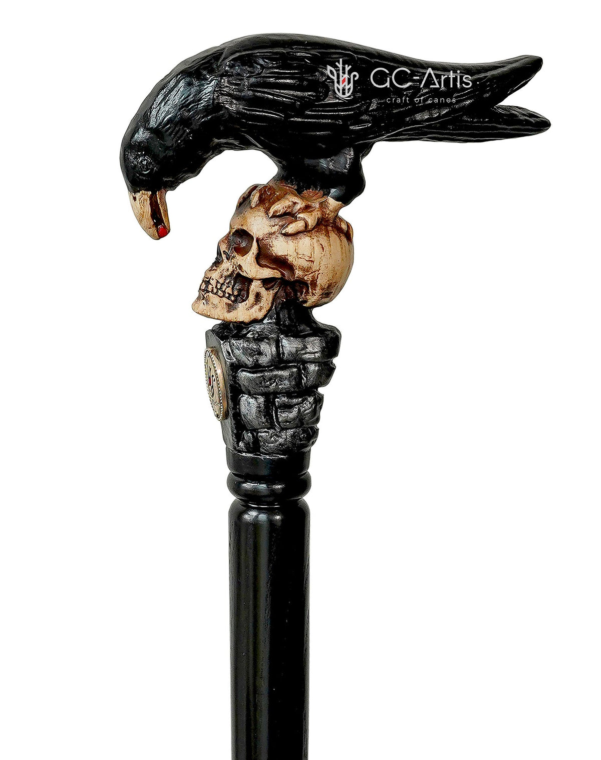 Intricate Handcarved Black Crow & Skull Artisan Cane Black Edition - Unique Hand Carved Artisan - Tophatter Daily Deals