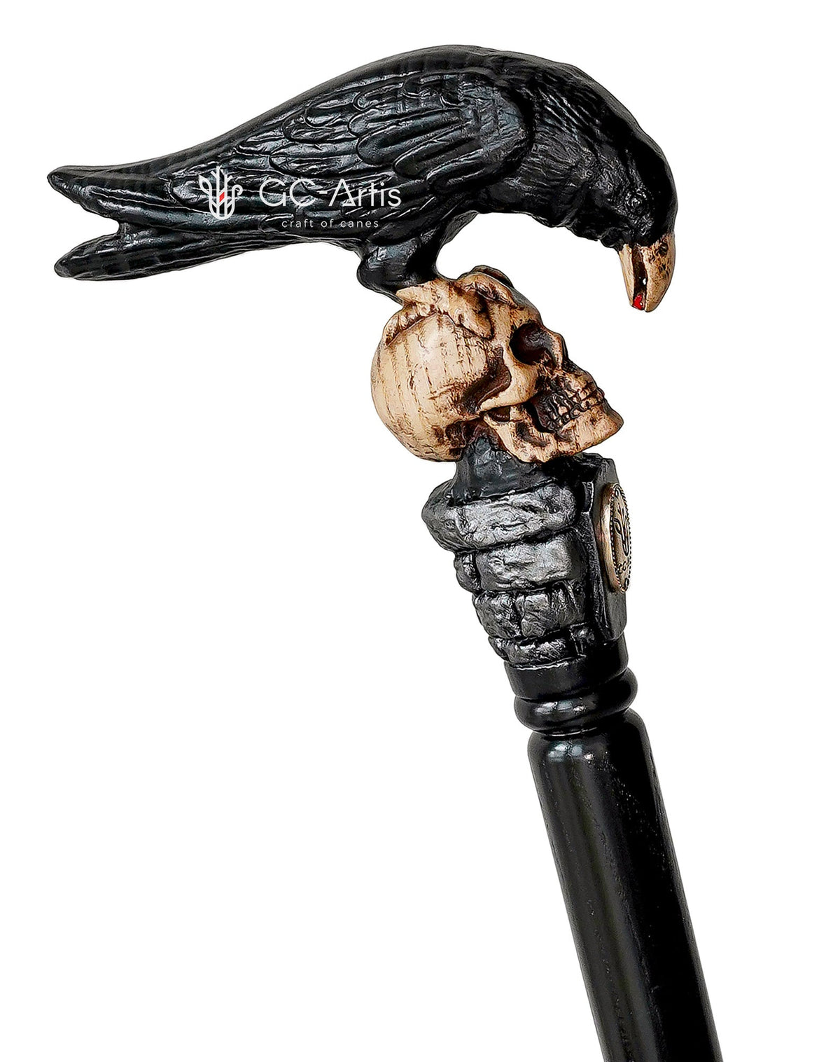 Intricate Handcarved Black Crow & Skull Artisan Cane Black Edition - Unique Hand Carved Artisan - Tophatter Daily Deals