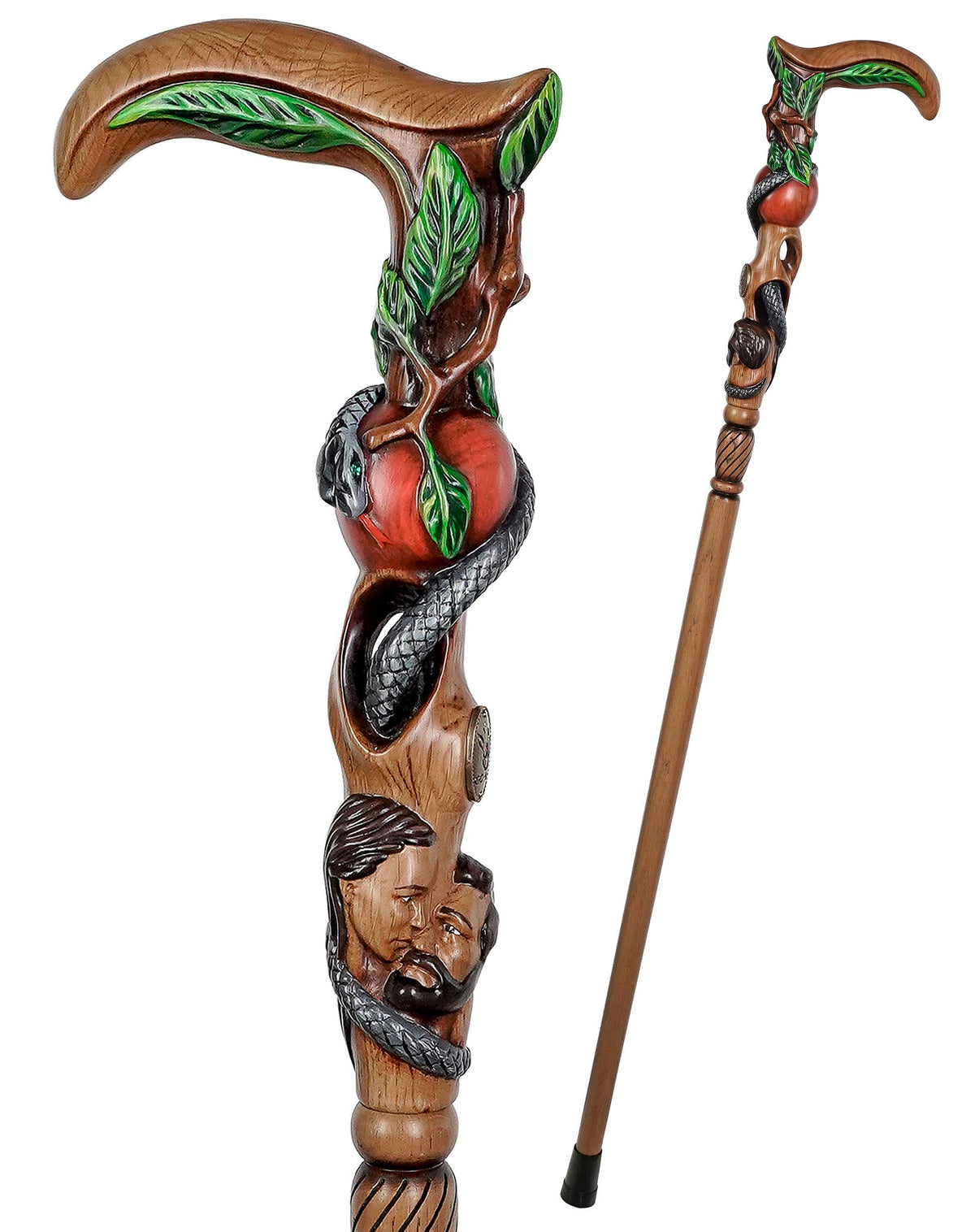 Adam & Eve Carved Light Wood Cane: Unique Wood Handcarved Artisan Detail Hand Carved Artisan - Tophatter Daily Deals