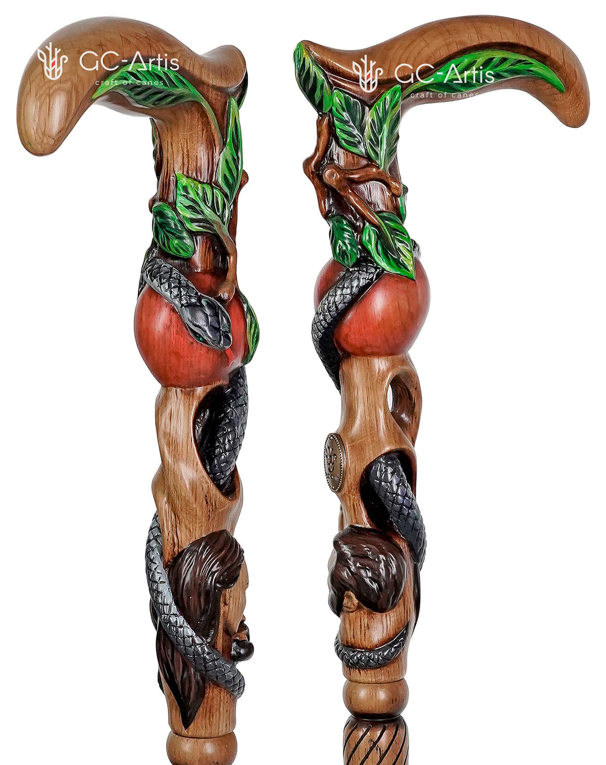 Adam & Eve Carved Light Wood Cane: Unique Wood Handcarved Artisan Detail Hand Carved Artisan - Tophatter Daily Deals