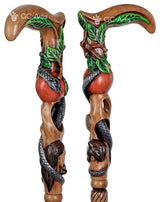 Adam & Eve Carved Light Wood Cane: Unique Wood Handcarved Artisan Detail Hand Carved Artisan - Tophatter Daily Deals