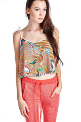 Women's Printed Crop Top Orange Pattern Tops - Tophatter Daily Deals