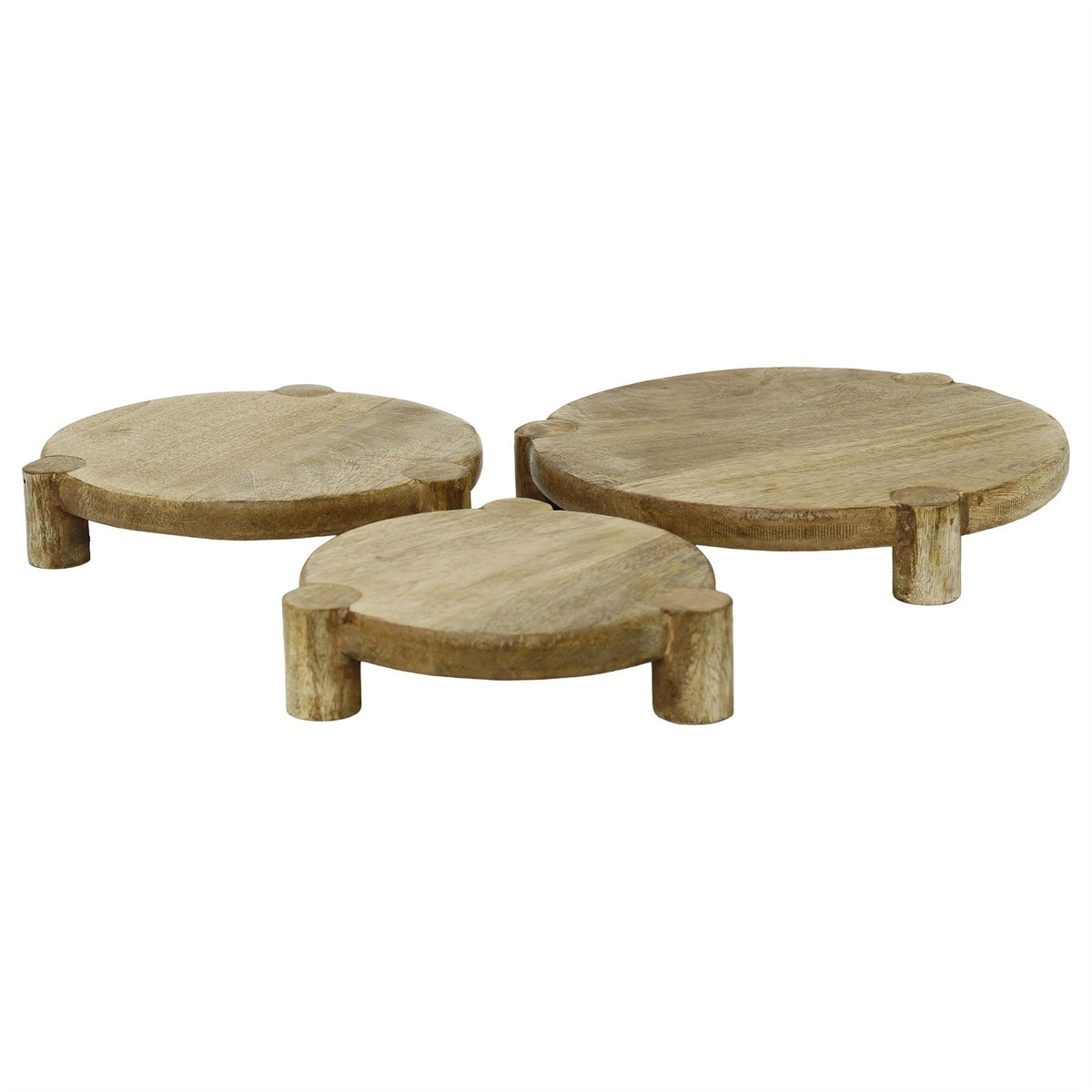 Set of 3 Round Mango Wood Serving Platters, Raised Serving Boards Serving Board - Tophatter Daily Deals