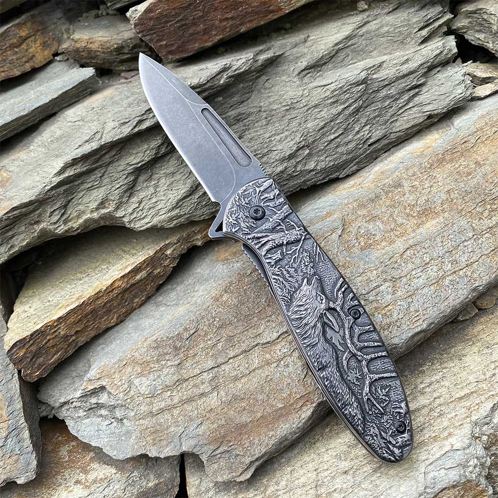 Male Deer Folding Knife Portable Camping Tool Stone-Washed Knife - Tophatter Daily Deals