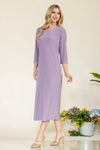 Celeste Full Size Round Neck Midi Dress Casual Dresses - Tophatter Daily Deals