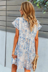 Printed V-Neck Short Sleeve Tiered Dress Casual Dresses - Tophatter Daily Deals
