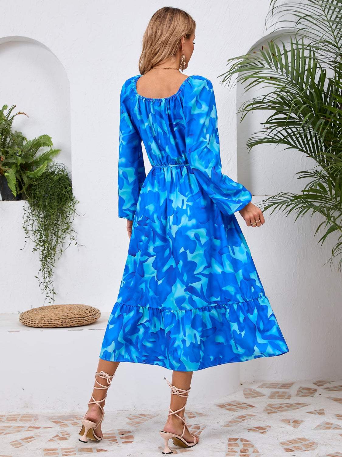 Printed Long Sleeve Midi Dress Casual Dresses - Tophatter Daily Deals