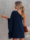 Single Shoulder Kimono Sleeve Mini Dress Casual Dresses - Tophatter Daily Deals